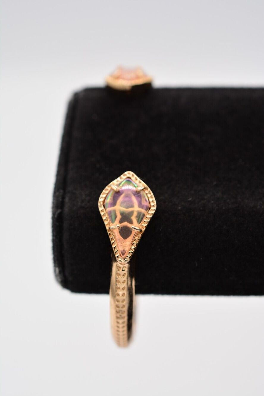 Kendra Scott Cabochon Cuff Bracelet Clear Iridescent Rose Gold Signed Bin5